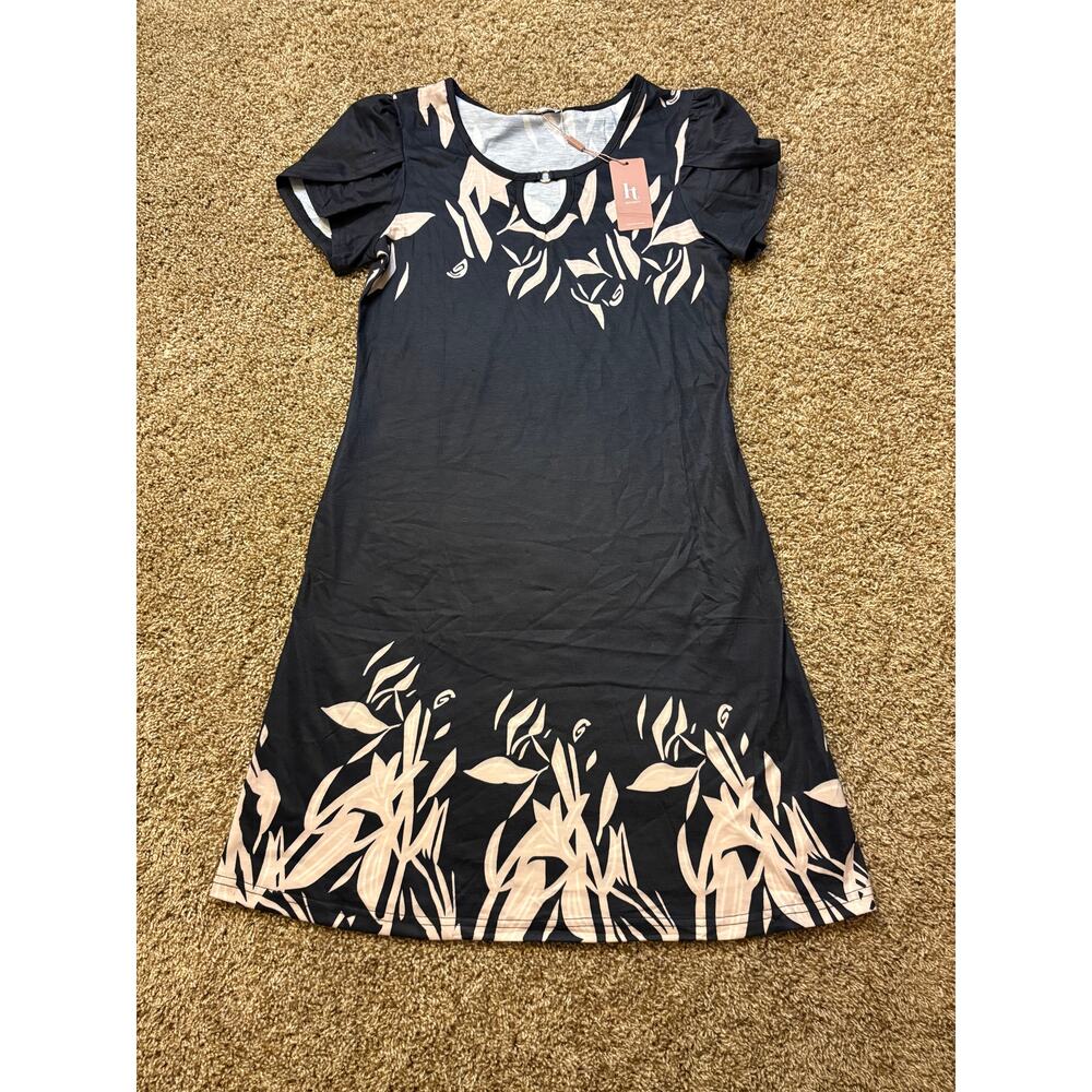 Brand New NWT Hotouch Short Sleeve A-Line Dress Black Womens Size Small